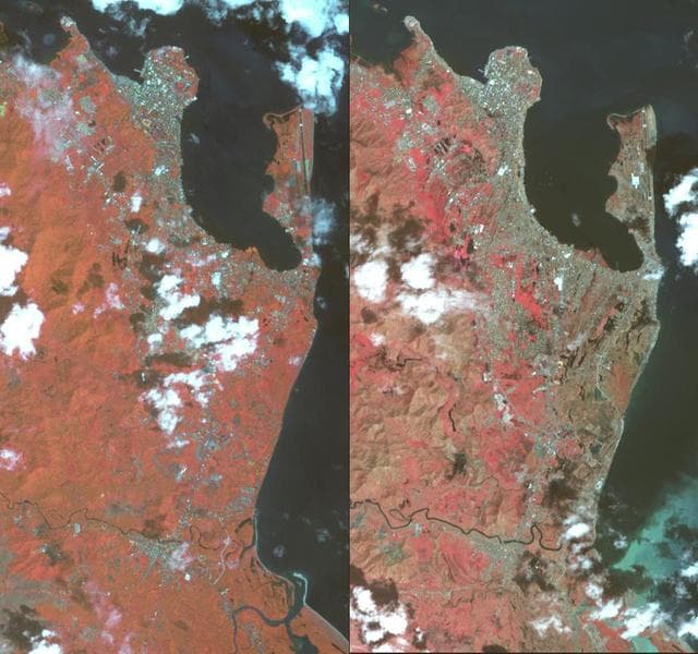 NASA image: NASA Spacecraft Shows Before/After of Typhoon Haiyan Devastation