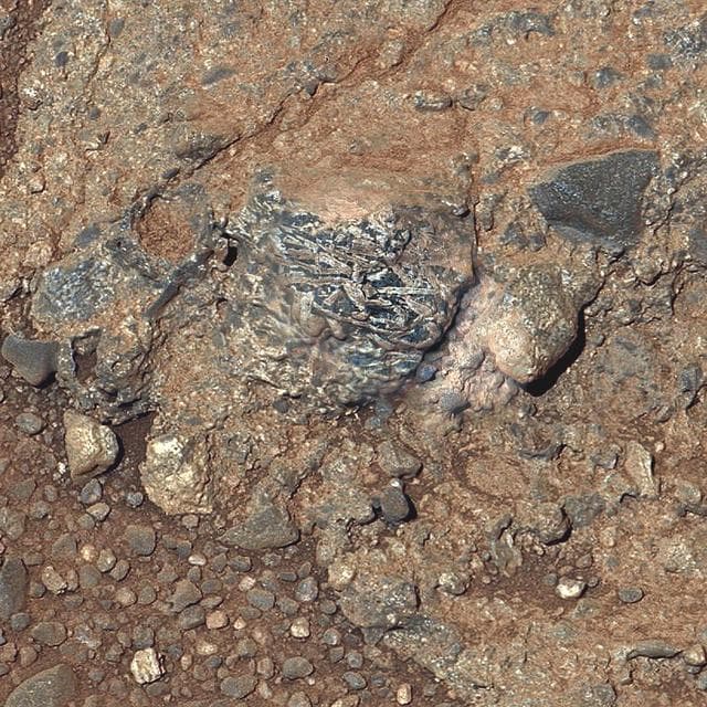 NASA image: Martian Rock Harrison in Color, Showing Crystals