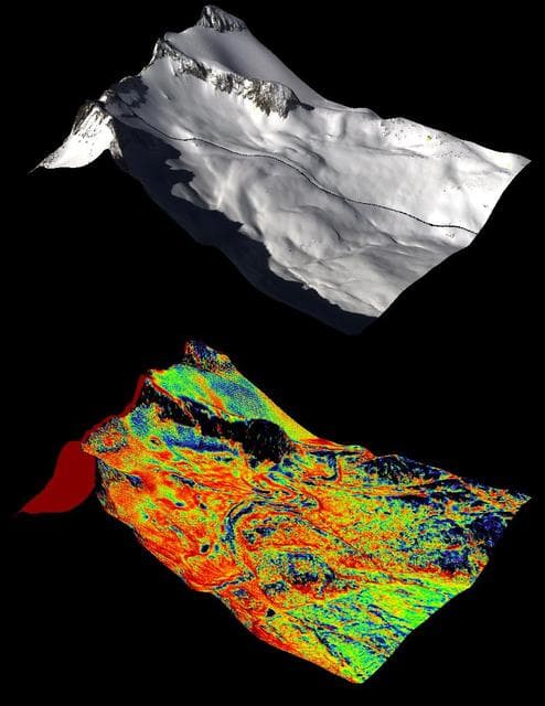 NASA image: Snow Depth Depicted on Mt. Lyell by NASA Airborne Snow Observatory