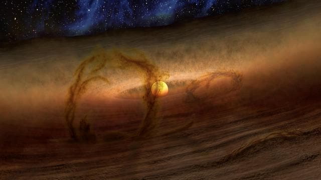NASA image: Loops of Gas and Dust Rise from Planetary Disks Artist Concept