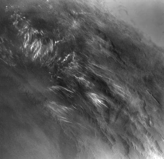 NASA image: Martian Morning Clouds Seen by Viking Orbiter 1 in 1976
