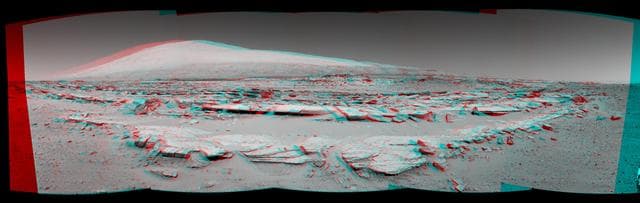 NASA image: Martian Landscape With Rock Rows and Mount Sharp Stereo