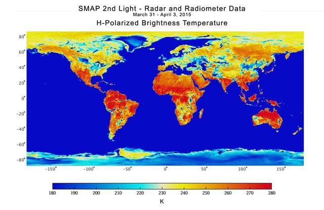 NASA image: NASA Soil Moisture Mission Produces First Global Radiometer Map