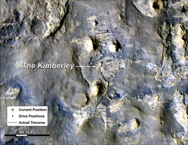 NASA image: Map of Curiosity Mars Rover Drives to the Kimberley Waypoint