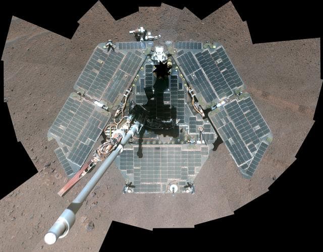 NASA image: Self-Portrait by Freshly Cleaned Opportunity Mars Rover, False Color