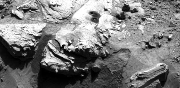 NASA image: Sample-Collection Drill Hole on Martian Sandstone Target Windjana