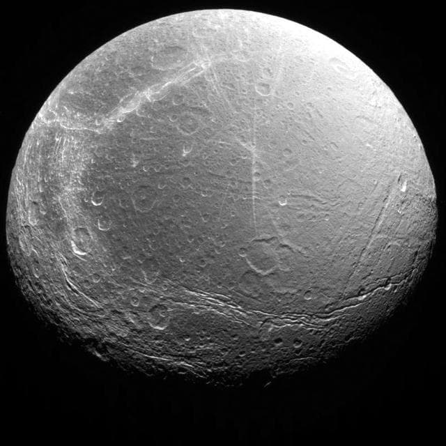 Dione as seen by Voyager 2