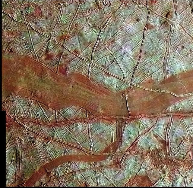 NASA image: Reddish Bands on Europa