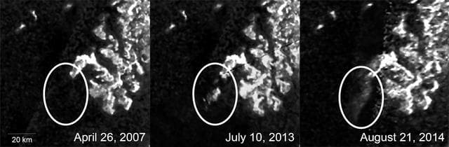 NASA image: Mysterious Changing Feature in Ligeia Mare