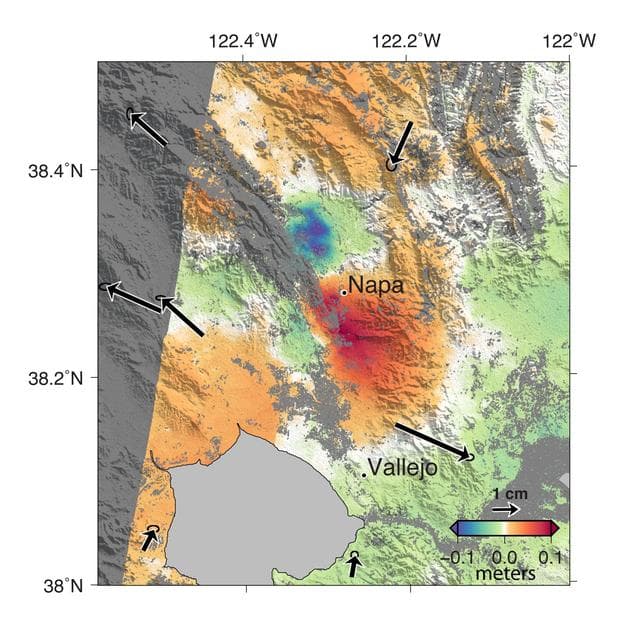 NASA image: NASA Analyses of Global Positioning System Data and Italian Radar Satellite Data Reveal Napa Quake Ground Deformation