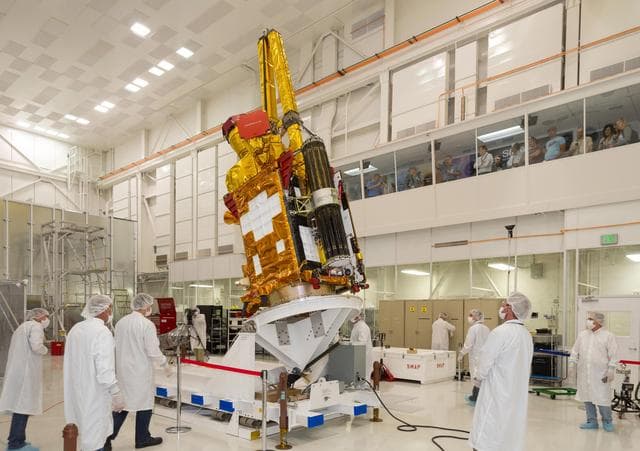 NASA image: NASA Soil Moisture Active Passive SMAP Lowered into Place