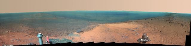 NASA image: High Martian Viewpoint for 11-Year-Old Rover False-Color Landscape
