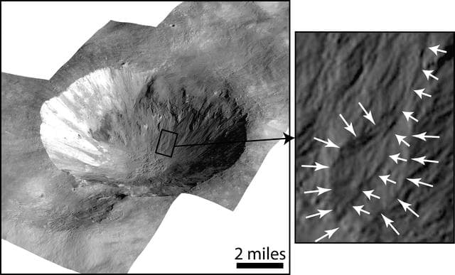 NASA image: Gully and Fan-Shaped Deposit on Vesta