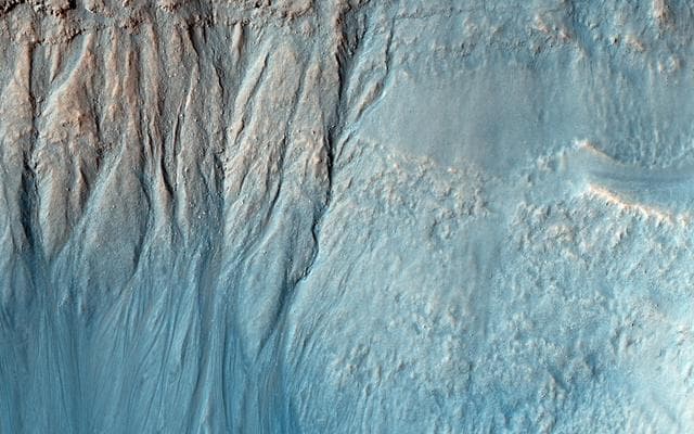 NASA image: Gullies and Layers in a Crater Near Mariner Crater