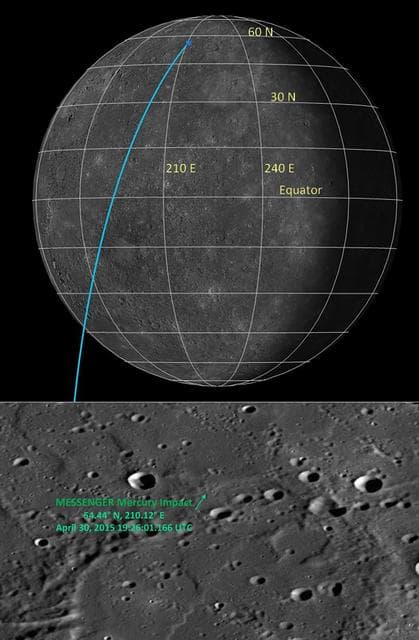 NASA image: Best Determination of MESSENGER Impact Location