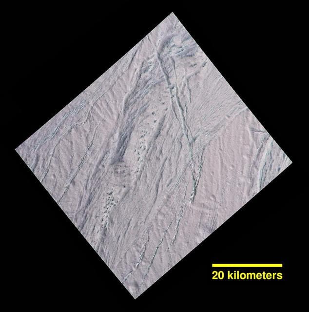 NASA image: Enceladus Dalmatian Terrain Close-up