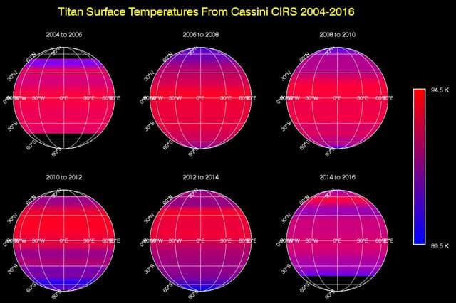 NASA image: Titan Temperature Lag Maps