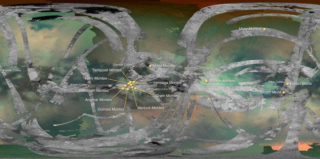 NASA image: Mountains of Titan Map - 2016 Update