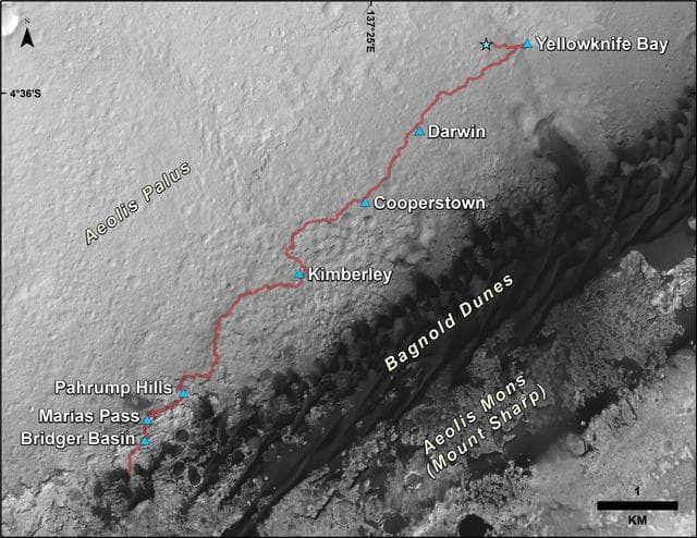 NASA image: Curiosity Rover Traverse, First 1,185 Sols on Mars