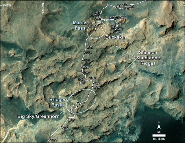 NASA image: Curiosity Path During 2015 Studies of Silica-Rich Rocks