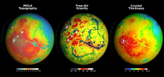 NASA image: Using Gravity and Topography to Map Mars' Crustal Thickness
