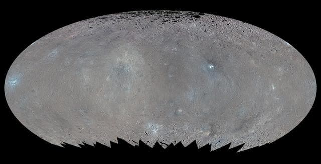NASA image: Color Map of Ceres Elliptical Projection