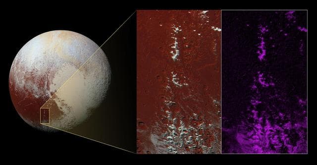 NASA image: Methane Snow on Pluto Peaks