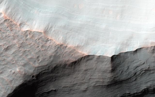 NASA image: Stratigraphy of Alluvial Fans in Saheki Crater