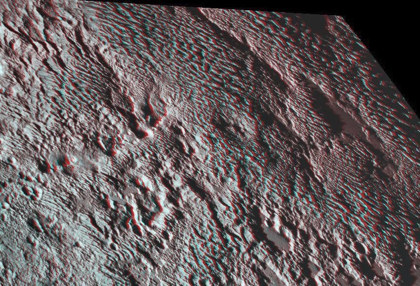 NASA image: Pluto Bladed Terrain in 3-D