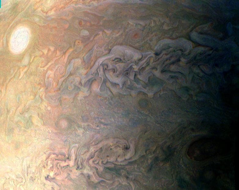 NASA image: Jupiter Pearl and Swirling Cloud Tops