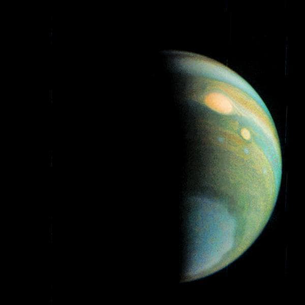 NASA image: Jupiter Polar Haze in False Color