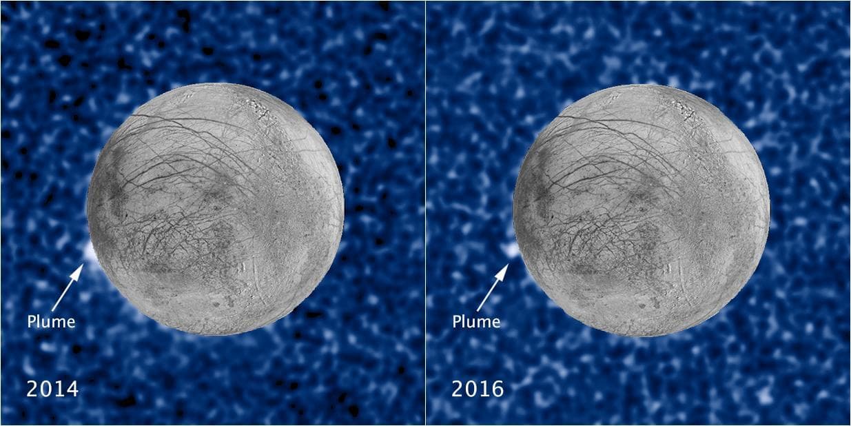 NASA image: Hubble Sees Recurring Plume Erupting From Europa