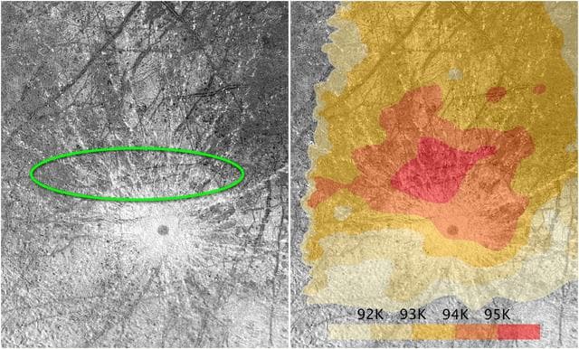 NASA image: Europa Plumes Located near Warm Spot on Europa