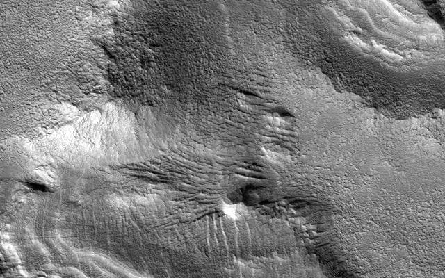 NASA image: Layered Mantling Deposits in the Northern Mid-Latitudes
