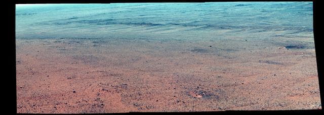 NASA image: Martian Rocks Lining Possible Ancient Channel (Enhanced Color)