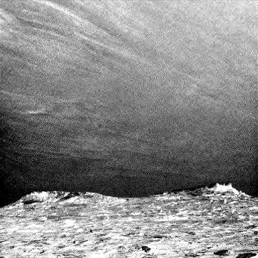 NASA image: Clouds Sailing Above Martian Horizon, Enhanced