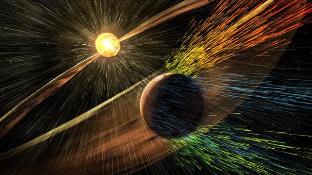 NASA image: Visualizing a Solar Storm's Effect on Mars Atmosphere (Illustration)