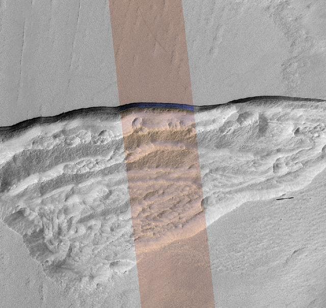NASA image: Pit Where a Scarp Exposes an Underground Deposit of Martian Ice