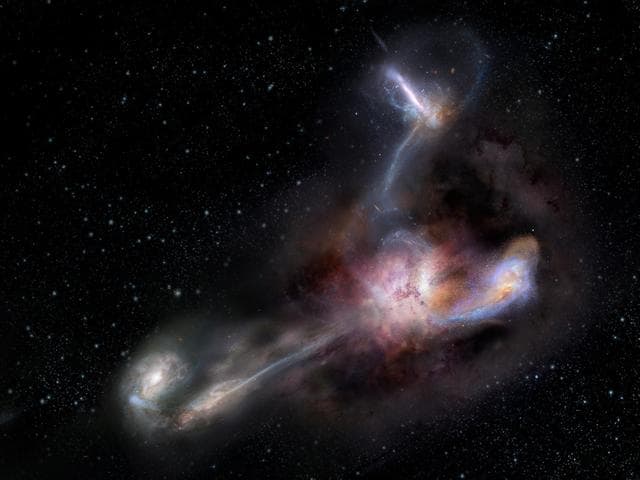 NASA image: Most Luminous Galaxy is Eating Its Neighbors (Artist's Impression)