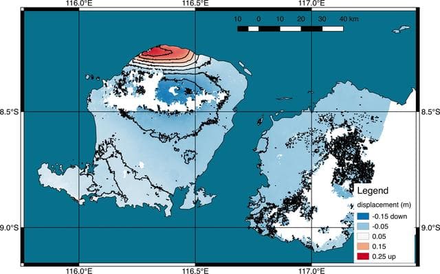 NASA image: NASA's ARIA Project Generates Satellite-Derived Map of Ground Deformation from Earthquake beneath Lombok, Indonesia