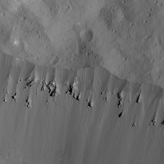 NASA image: Landslides Along Occator Crater's Rim