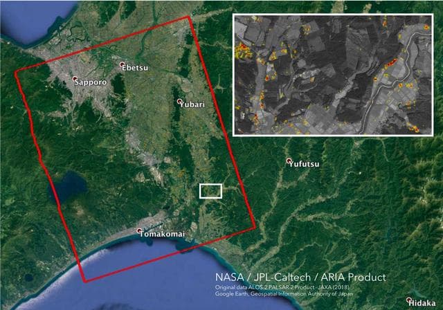 NASA image: Japan Earthquakes (ARIA Damage Proxy Map)