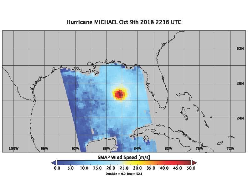 NASA image: Hurricane Michael as seen by SMAP