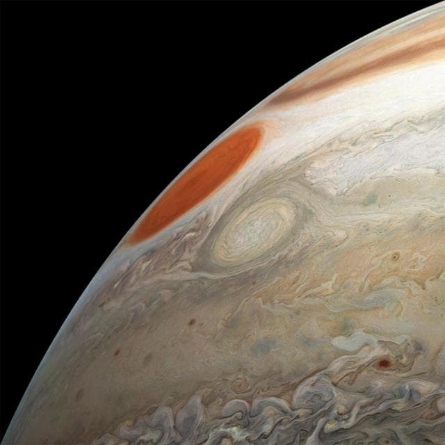 NASA image: Juno's Latest Flyby of Jupiter Captures Two Massive Storms