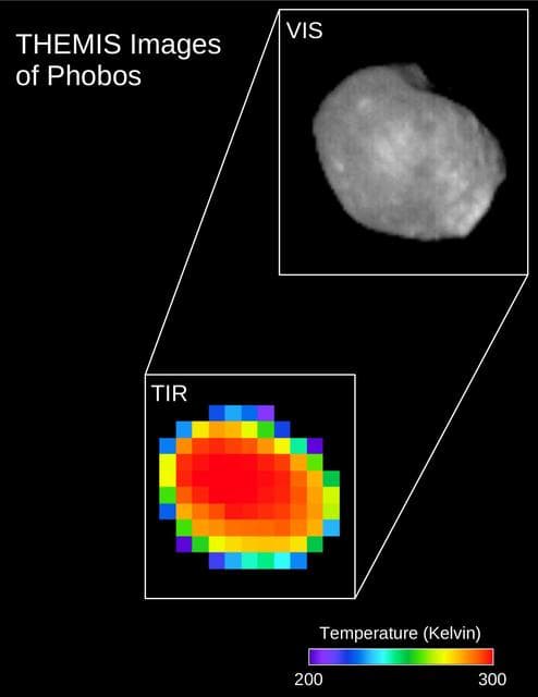 Phobos: Comparing Infrared and Visible Light Views