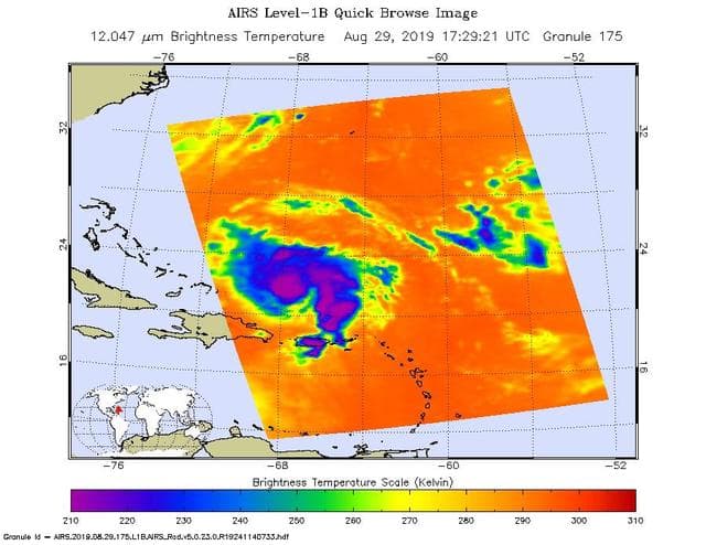 NASA image: AIRS Measures the Clouds in Hurricane Dorian