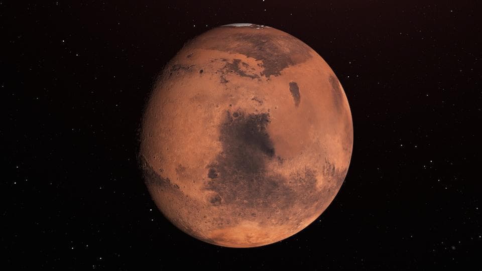 NASA image: Water Ice Marked on Mars Globe (Illustration)