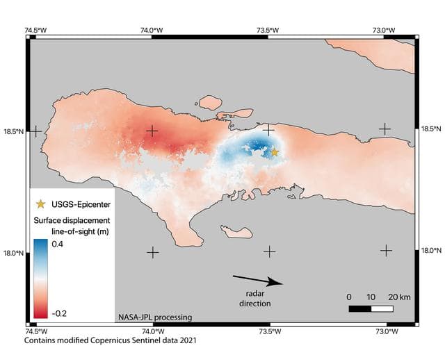 NASA image: Satellite Data Shows Ground Motion from August 2021 Haiti Earthquake
