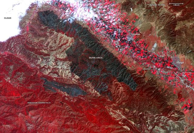 ASTER Gets a Birdseye View of the Carmel and River Fire Burn Areas