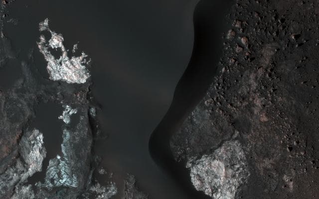 NASA image: Colorful Bedrock in a Northern Plains Crater